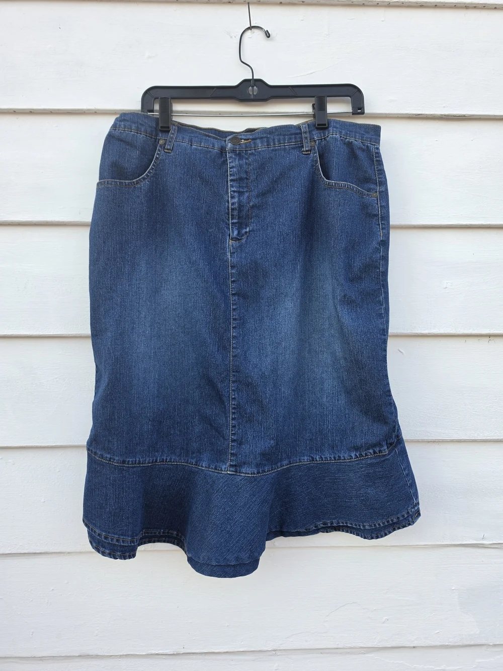 Vintage Y2K Denim Flounce Hem Skirt - Deep Blue